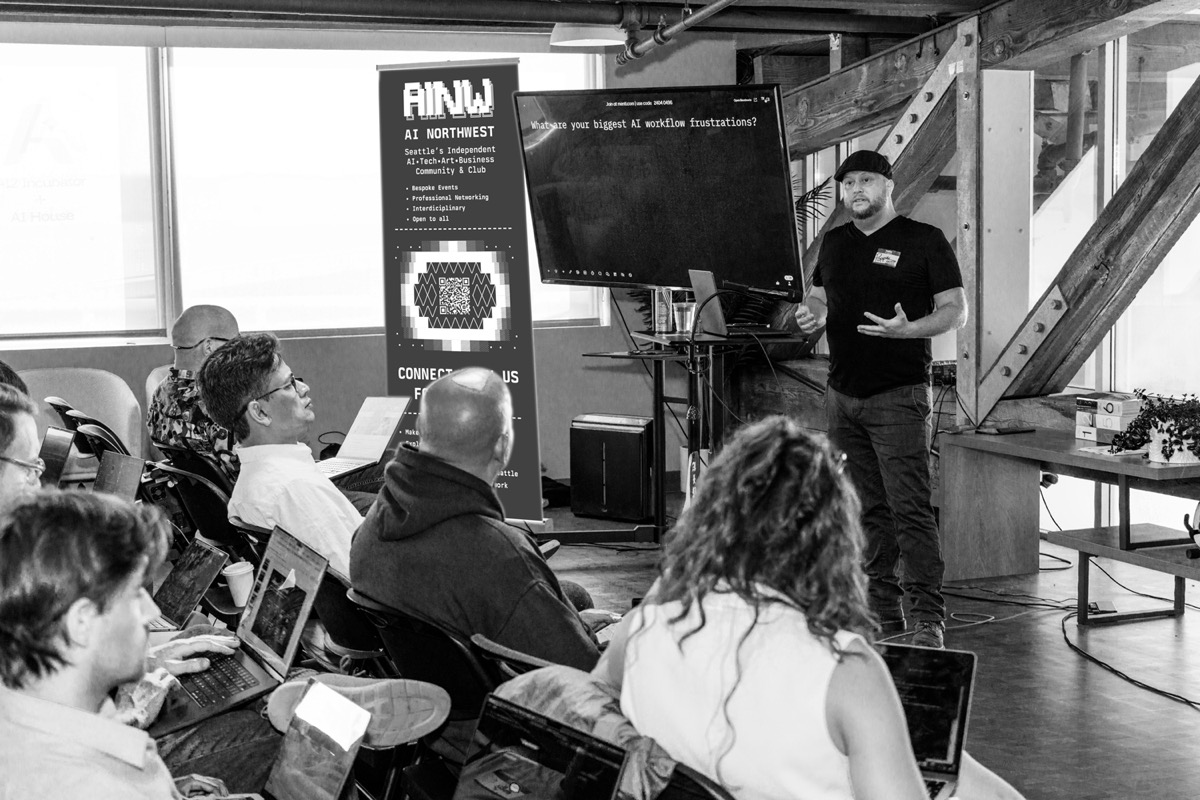 Technical presentation on AI workflow frustrations at AI Northwest community event